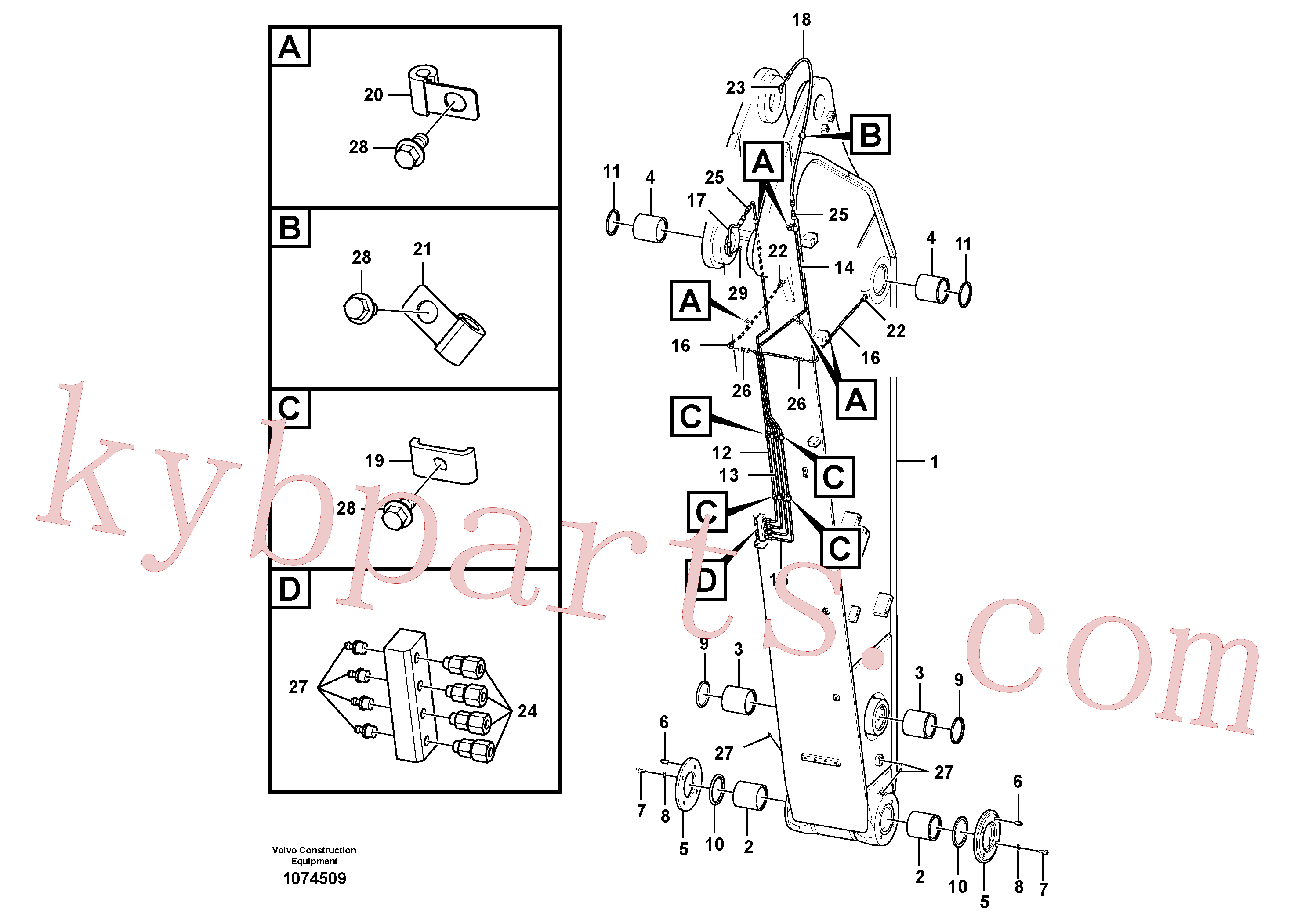 VOE14548723 for Volvo Dipper arm and grease piping with piping seat(1074509 assembly)